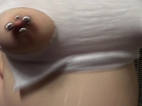 Double pierced wife with extreme nipples wearing rags